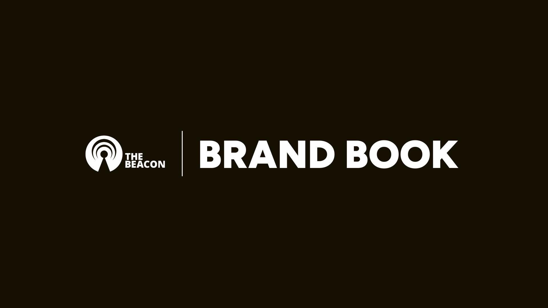 The Beacon brand book cover — logo reversed on near-black