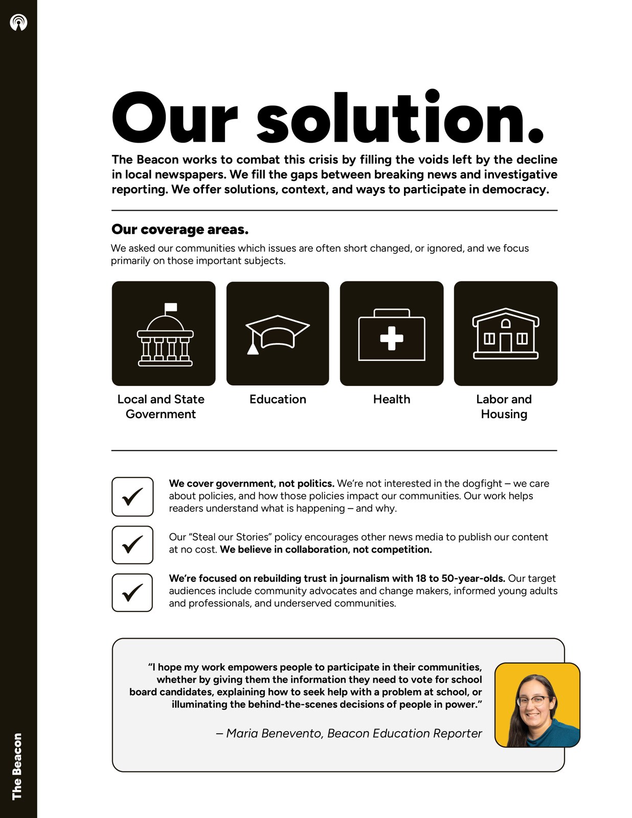 Our solution page with coverage areas and positioning statements