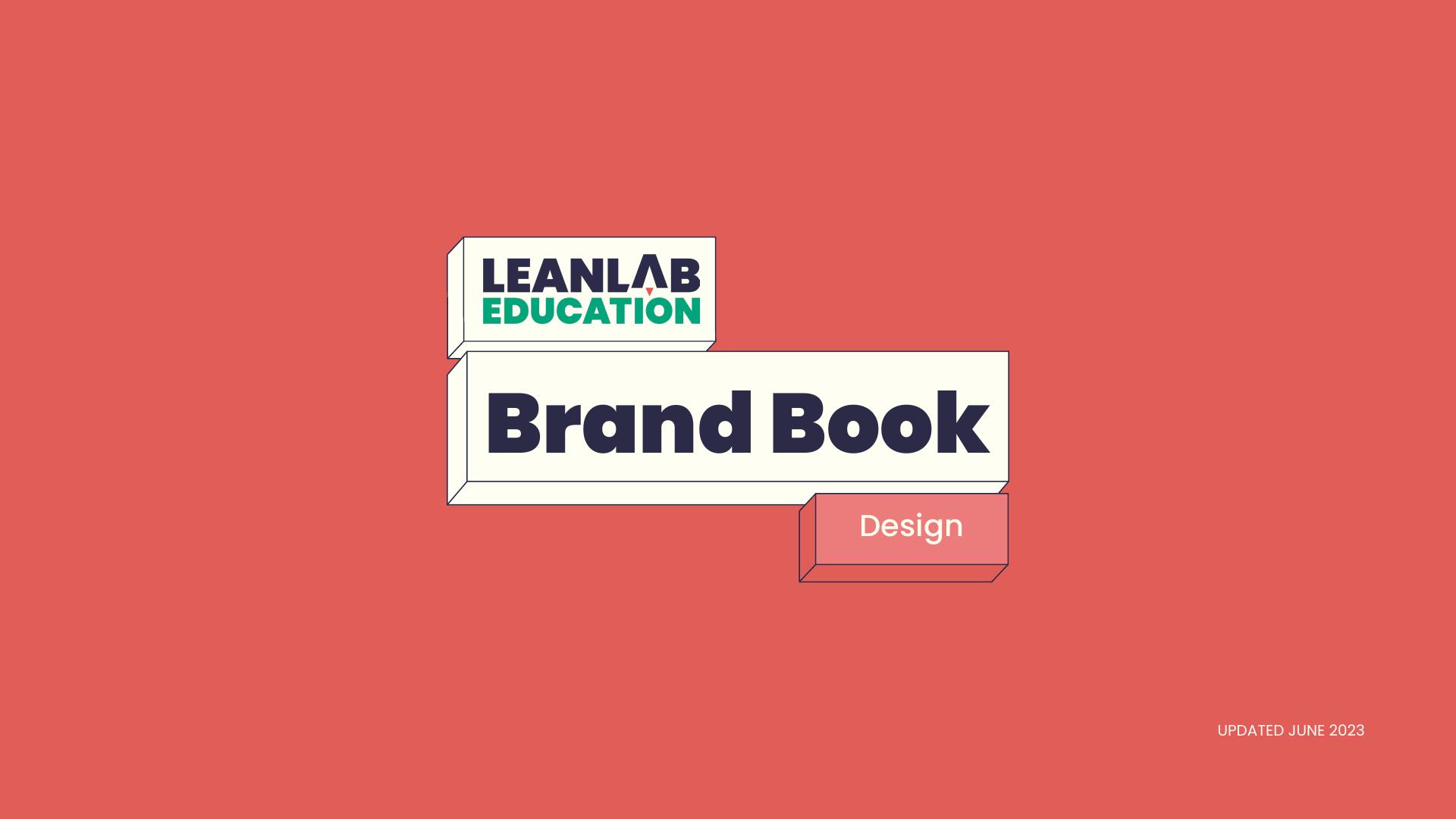 Leanlab Education brand book cover in coral red